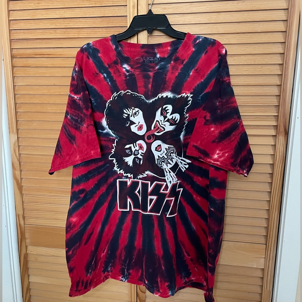 KISS Tie-Dye Band Tee| Size XXL| Red, White, and Black with band faces